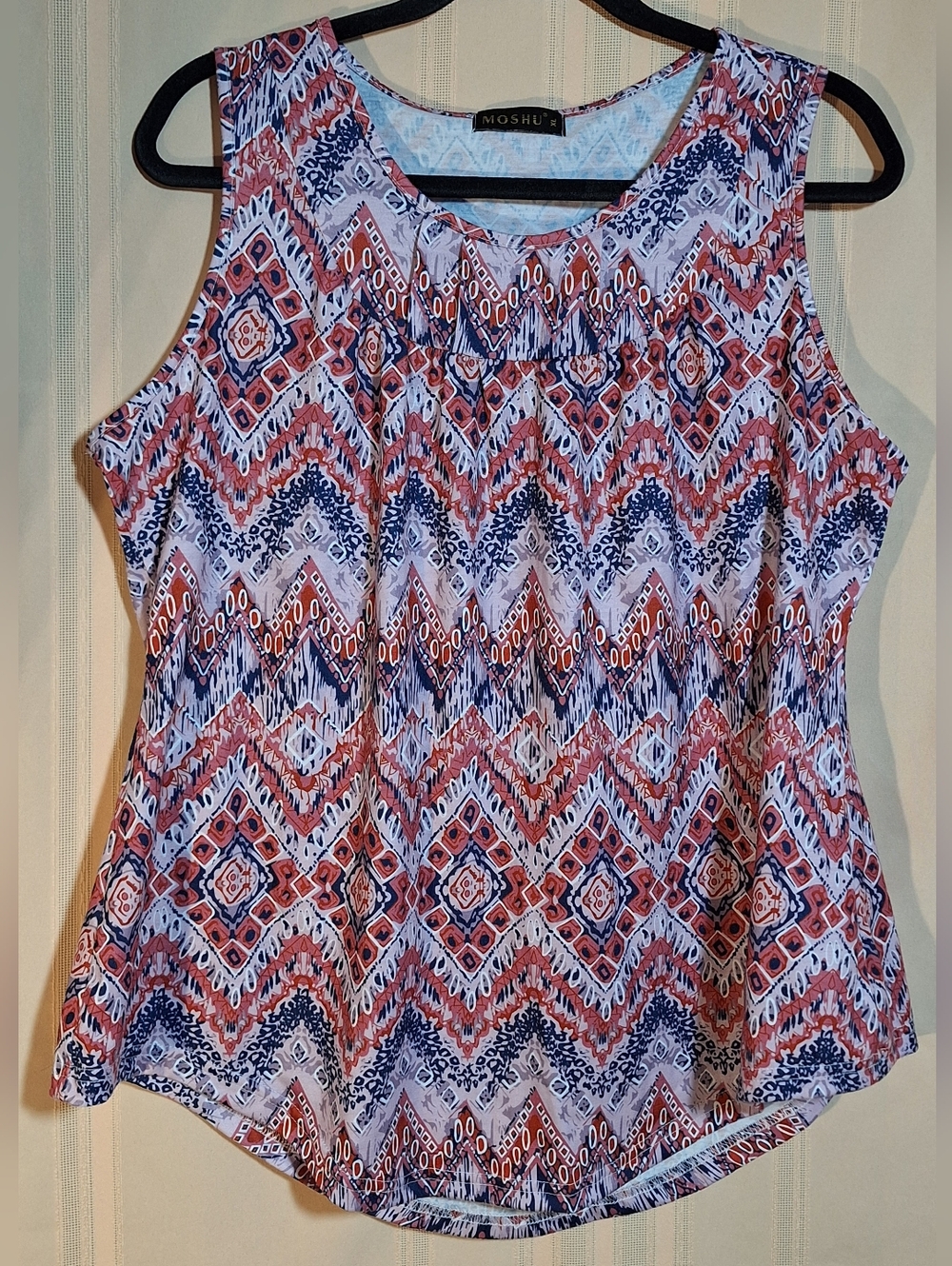 MOSHU Printed Sleeveless Geo-Print  Top - Blue & Red